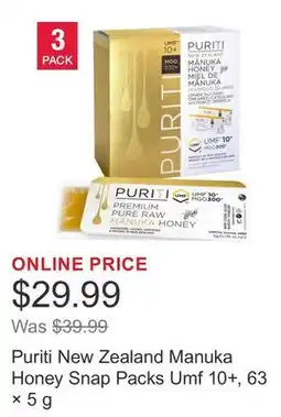 Costco Puriti New Zealand Manuka Honey Snap Packs Umf 10+, 63 × 5 g offer
