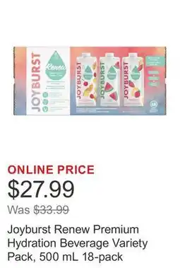 Costco Joyburst Renew Premium Hydration Beverage Variety Pack, 500 mL 18-pack offer