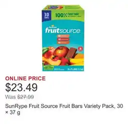Costco SunRype Fruit Source Fruit Bars Variety Pack, 30 × offer