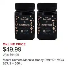 Costco Mount Somers Manuka Honey UMF10+ MGO 263, 2 × 500 g offer