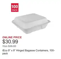 Costco iEco 9 x 9 Hinged Bagasse Containers, 100-pack offer