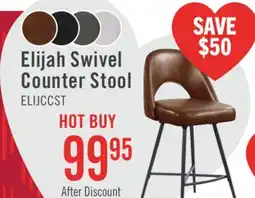 The Brick Elijah Counter-Height Stool with Swivel Seat & Vegan Leather Fabric, 26H, Metal - Brown offer