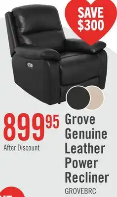 The Brick Grove 36 Genuine Leather Power Reclining Chair with Adjustable Headrest - Black offer