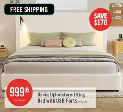 The Brick Olivia Upholstered Bed with Wingback Headboard and USB Ports,King Size - Beige offer