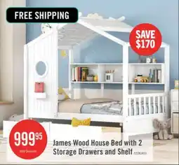 The Brick Jeames Wood House Bed with 2 Storage Drawers and Shelf,Twin Size - White offer