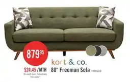 The Brick Kort & Co. Freeman 80 Linen-Look Fabric Condo Size Sofa with Wood Legs - Avocado Green offer