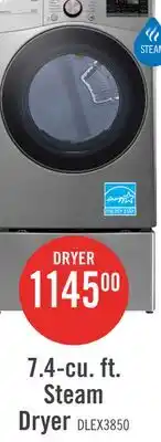 The Brick LG 7.4 Cu. Ft. Smart Electric Dryer with Steam - Graphite Steel - Stackable - DLEX3850V offer
