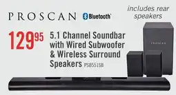 The Brick 5.1 CH Bluetooth Soundbar with Wired Subwoofer and Wireless Surround (PSB551) offer