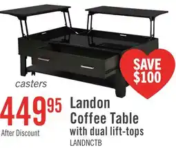 The Brick Landon 48 Modern Lift Top Coffee Table With Storage, Shelf and Casters - Dark Brown offer