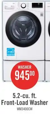 The Brick LG 5.2 Cu. Ft. Front-Load High-Efficiency Washer - White - Stackable - WM3400CW offer