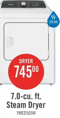 The Brick Whirlpool 7 Cu. Ft. Electric Dryer with Steam - White - YWED5050LW offer