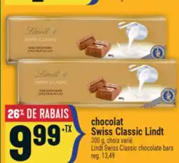 Marché Adonis CHOCOLAT SWISS CLASSIC LINDT | LINDT SWISS CLASSIC CHOCOLATE BARS offer