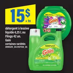 Maxi DÉTERGENT À LESSIVE LIQUIDE, 4,25 L OU FLINGS, 42 UN. GAIN offer
