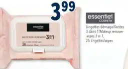 Familiprix ESSENTIEL COSMETIK, Makeup remover wipes 3 in 1, 25 wipes offer