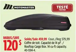 Canadian Tire Rooftop Cargo Box. 14 cu-ft capacity. Motomaster offer