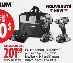 Canadian Tire MAXIMUM /20V Brushless ½ Drill and ½ Impact Wrench Combo Kit offer