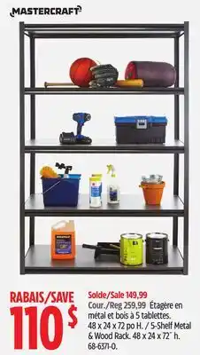 Canadian Tire Mastercraft 5-Shelf Metal & Wood Rack. 48 x 24 x 72 h offer