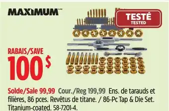 Canadian Tire MAXIMUM 86-Pc Tap & Die Set offer