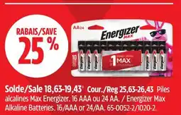 Canadian Tire Energizer Max Alkaline Batteries. 16/AAA or 24/AA offer