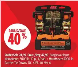 Canadian Tire MotoMaster 3000-lb Ratchet Tie-Downs, 10´4-Pk offer