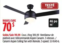Canadian Tire Canarm Aspen Ceiling Fan with Remote. 3-speed offer