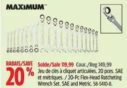 Canadian Tire 20-Pc Flex-Head Ratcheting Wrench Set. SAE and Metric offer