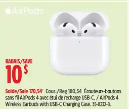 Canadian Tire Apple AirPods 4 Wireless Earbuds with USB-C Charging Case offer