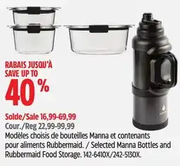 Canadian Tire Selected Manna Bottles and Rubbermaid Food Storage offer
