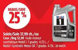Canadian Tire Mobil 1 Synthetic Motor Oil. 7 grades. 4.73L offer