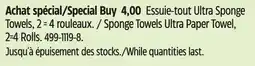 Canadian Tire Sponge Towels Ultra Paper Towel, 2=4 Rolls offer