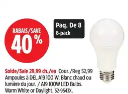 Canadian Tire A19 100W LED Bulbs. Warm White or Daylight offer