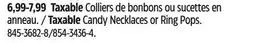 Canadian Tire Taxable Candy Necklaces or Ring Pops offer