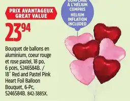 Canadian Tire 18˝ Red and Pastel Pink Heart Foil Balloon Bouquet offer