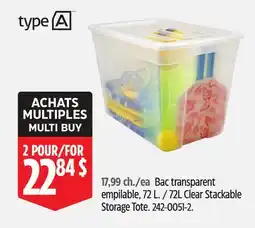 Canadian Tire Type A 72L Clear Stackable Storage Tote offer