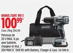 Canadian Tire Maximum 20V MAX 1/2 5 Drill Kit with Battery, Charger & Case offer