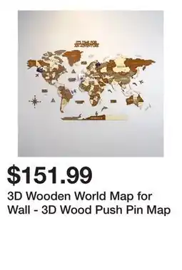 Wayfair 3D Wooden World Map for Wall - 3D Wood Push Pin Map offer