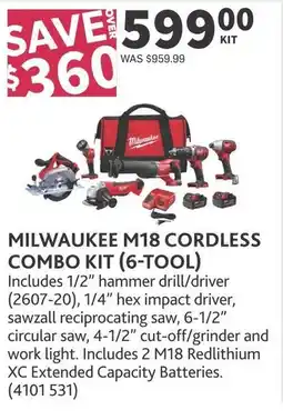 Co-op Milwaukee m18 cordless combo kit (6-tool) offer