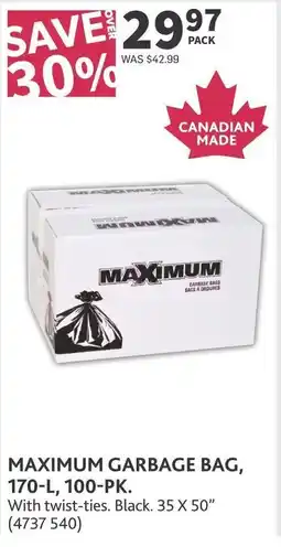 Co-op Maximum garbage bag, 170-l, 100-pk offer