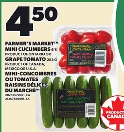 Independent Grocer FARMER'S MARKET MINI CUCUMBERS, 6'S OR GRAPE TOMATO offer
