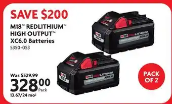 Home Hardware M18 REDLITHIUM HIGH OUTPUT XC6.0 Batteries offer