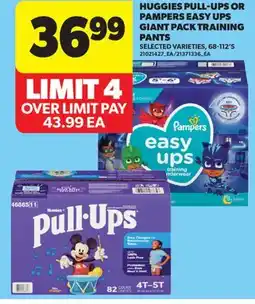Real Canadian Superstore HUGGIES PULL-UPS OR PAMPERS EASY UPS GIANT PACK TRAINING PANTS, 68-112' S offer