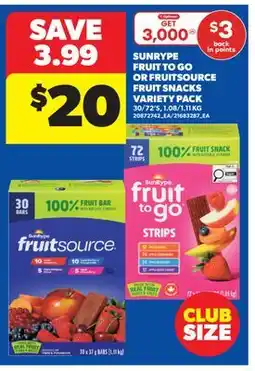 Real Canadian Superstore SUNRYPE FRUIT TO GO OR FRUITSOURCE FRUIT SNACKS VARIETY PACK 30/72' S offer