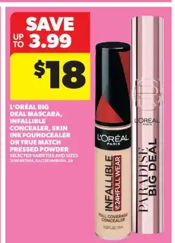 Real Canadian Superstore L' ORÉAL BIG DEAL MASCARA, INFALLIBLE CONCEALER, SKIN INK FOUNDCEALER OR TRUE MATCH PRESSED POWDER offer