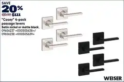 RONA Weiser Casey 4-pack passage levers Satin nickel or matte black offer