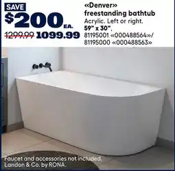 RONA Landon & Co. by RONA. Denver freestanding bathtub 59 x 30 offer