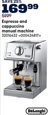 RONA DeLonghi Espresso and cappuccino manual machine offer