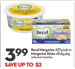 Longo's Becel Margarine 427g tub or Margarine Sticks 454g pkg offer