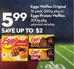 Longo's Waffles Original 16 pack, 560g pkg or Eggo Protein Waffles 200g pkg offer