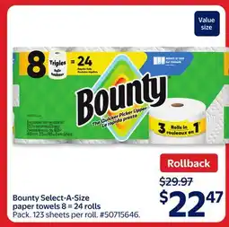 Walmart Bounty Select-A-Size paper towels 8 = 24 rolls offer
