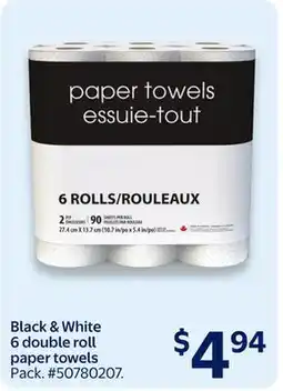 Walmart Black & White 6 double roll paper towels offer